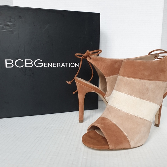BCBGeneration Meirin Brown/Tan Colorblock Open Toe Tie Stiletto Heel Sandals  7 - Picture 3 of 16